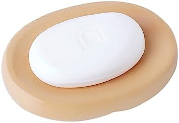 KONTONTY Wooden Soap Dish Drainer Holder Oval Round for Bathroom