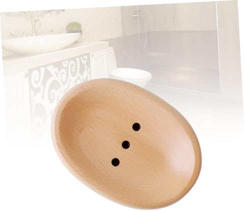 KONTONTY Wooden Soap Dish Drainer Holder Oval Round for Bathroom