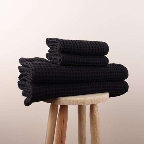 Luxury Waffle Towel Set 4 pcs Black