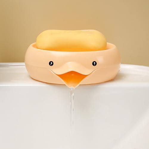 Cute Duck Soap Dish Self Draining Holder for Bathroom and Kitchen