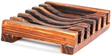 Mobestech 4PC Soap Holder Carbonized Wood Dish with Drainage