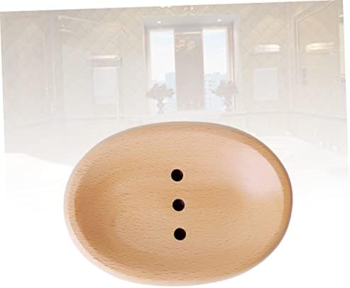 KONTONTY Wooden Soap Dish Drainer Holder Oval Round for Bathroom