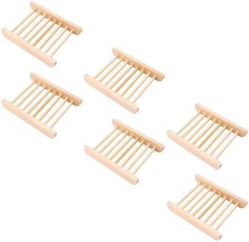 Ciieeo 6Pcs Wooden Soap Dish for Bathroom and Kitchen