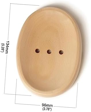 KONTONTY Wooden Soap Dish Drainer Holder Oval Round for Bathroom