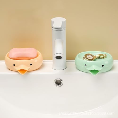 Cute Duck Soap Dish Self Draining Holder for Bathroom and Kitchen
