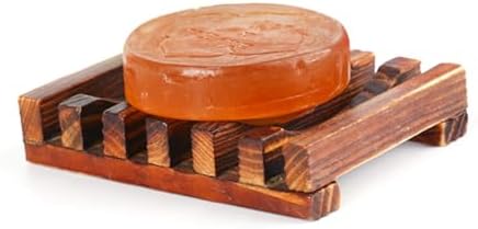 Mobestech 4PC Soap Holder Carbonized Wood Dish with Drainage