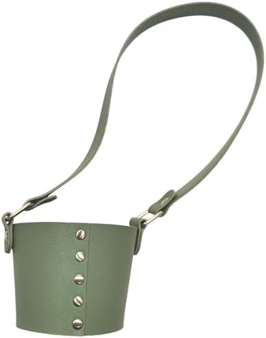 HYBEW Handheld Leather Cup Holder with Handle Green