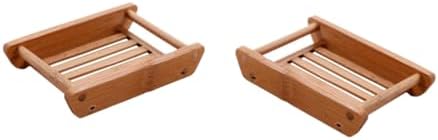 Stylish Bamboo Soap Holder 2pcs Wooden Draining Tray