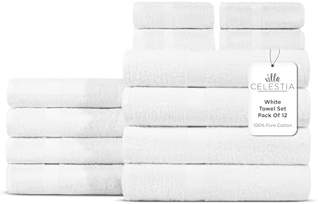 Villa Celestia 100 Cotton 12-Piece Bath Towel Set - White