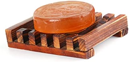 SOLUSTRE 4PC Carbonized Wooden Soap Dish Holder