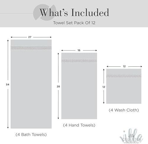 Villa Celestia 100 Cotton 12-Piece Bath Towel Set - White