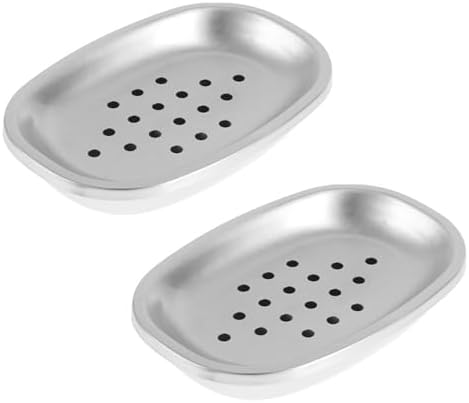 Stainless Steel Soap Dish 2 Pack Silver Drainage Modern Bathroom Holder