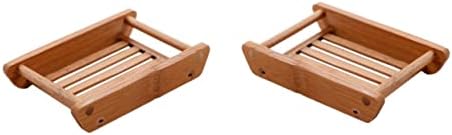 COOLHIYA 2pcs Soap Tray for Bathroom Natural Wood Style Sink Holder