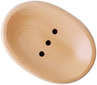 KONTONTY Wooden Soap Dish Drainer Holder Oval Round for Bathroom