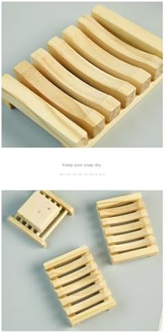 3 Pcs Natural Wooden Soap Dish Holder with Drainage