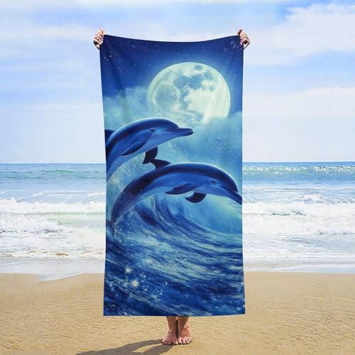 4SEE Extra Large Blue Beach Towel with Dolphin Design