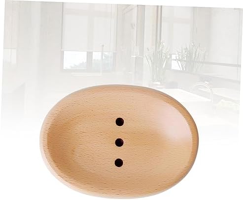 KONTONTY Wooden Soap Dish Drainer Holder Oval Round for Bathroom