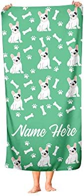 Personalized Spotted French Bulldog Beach Towel - Large Medium