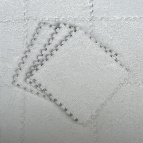 12 Pcs Shaggy Foam Carpet Tiles - Kids Room Mat 12x12 White