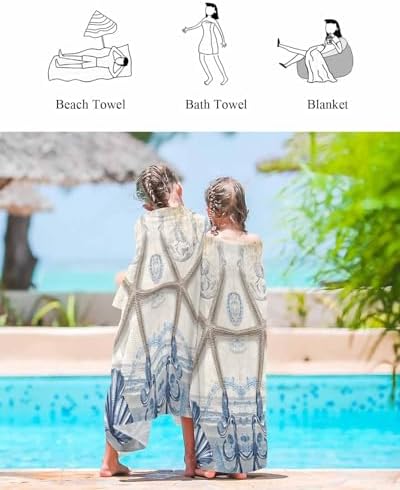Farmhouse Ocean Microfiber Beach Towel with Shell Starfish Design