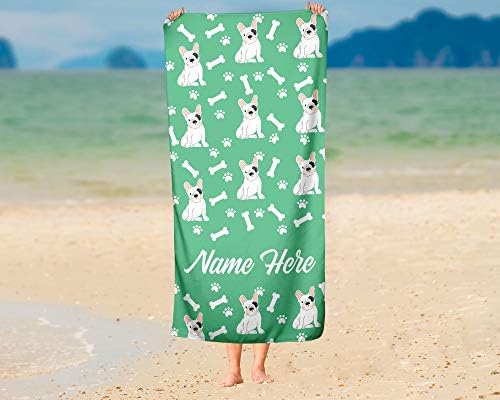 Personalized Spotted French Bulldog Beach Towel - Large Medium