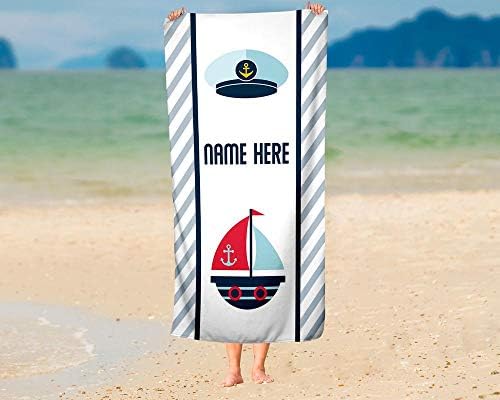 Personalized Nautical Sail Towel for Kids - Custom Travel Bath Beach Pool Towel