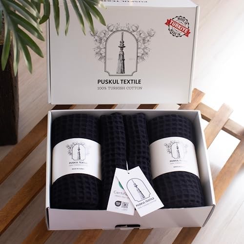 Luxury Waffle Towel Set 4 pcs Black