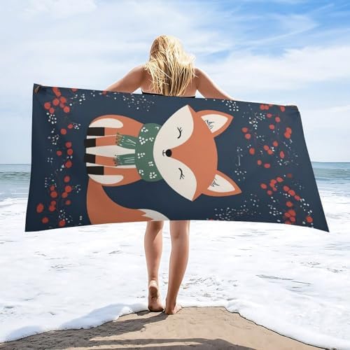 4SEE Extra Large Beach Towel with Cute Fox Design