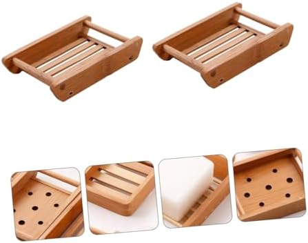 BRIGHTFUFU Bamboo Sink Soap Holder Draining Tray