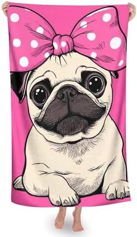 4SEE Lightweight Soft Pug Beach Towel Extra Large 51x31 Inches