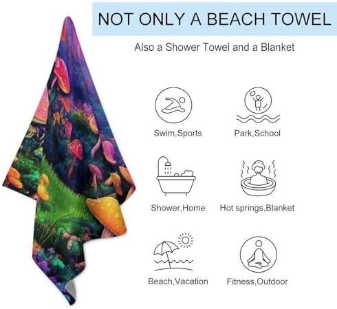 4SEE Super Absorbent Soft Pool Bath Towels with Trippy Mushroom Design