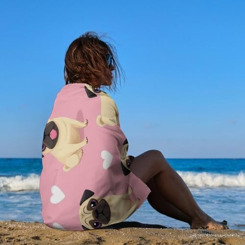 Lightweight Soft Beach Towels with Funny Cartoon Pugs
