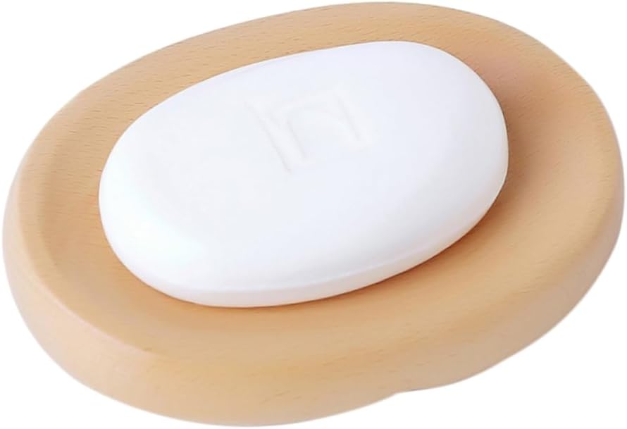 KONTONTY Wooden Soap Dish Drainer Holder Oval Round for Bathroom