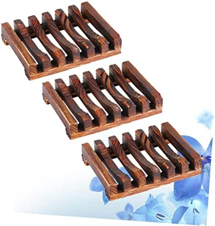 3pcs Wooden Soap Holder Drain Rack with Classic Style Dish Tray