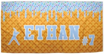 Personalized Ice Cream Drip Baseball Beach Towel for Boys 1