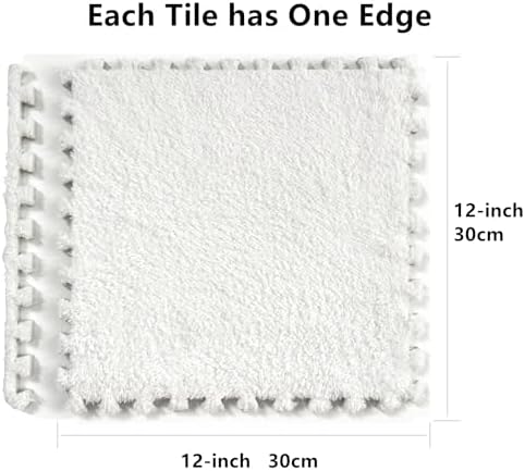 12 Pcs Shaggy Foam Carpet Tiles - Kids Room Mat 12x12 White