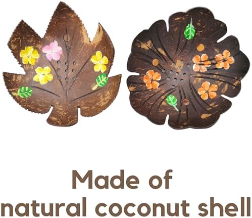 Coconut Shell Soap Dish with Flowers and Zig Zag Leaves 1