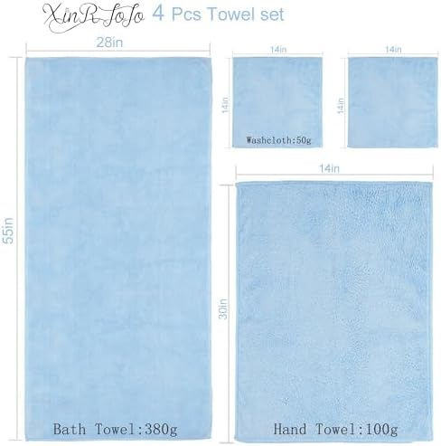 Xinrjojo 4 Piece Microfiber Towels Set - Sky Blue