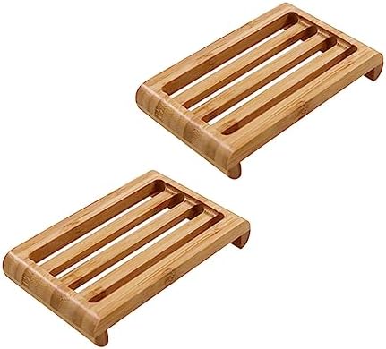 WOONEKY 2pcs Bamboo Soap Dish Holder for Bar Soap