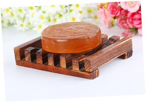 Mobestech 4PC Soap Holder Carbonized Wood Dish with Drainage
