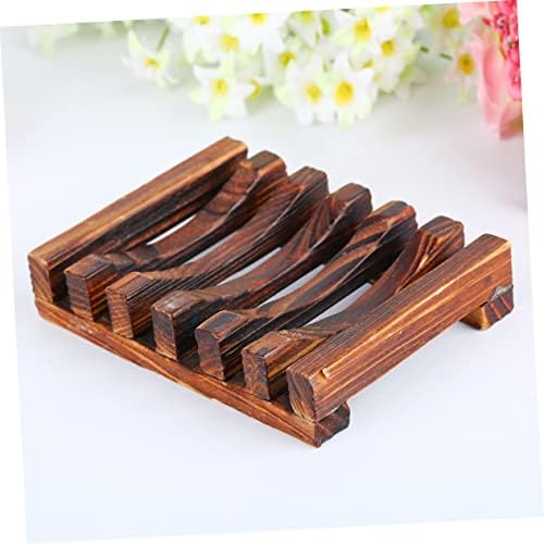 Alipis 4pc Soap Holder Carbonized Wood Drainage Bath Accessory