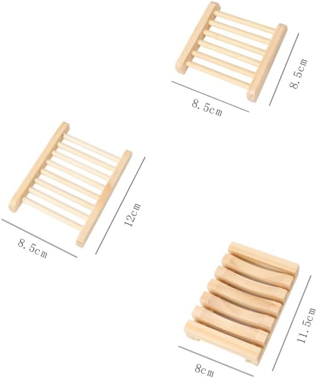 3 Pcs Natural Wooden Soap Dish Holder with Drainage