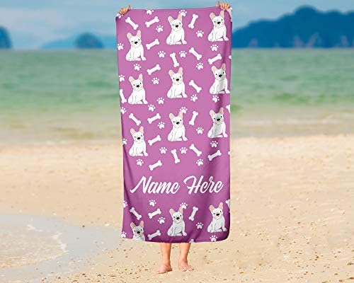 Personalized White French Bulldog Pattern Bath Towels - Large Medium