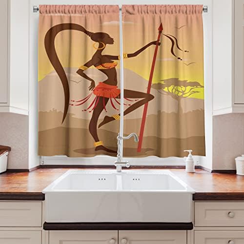 Ambesonne African Kitchen Curtains 2 Panel Set 1