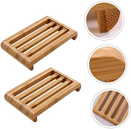 Travel Soap Dish Bamboo Wood Holder 2 Pack for Bathroom and Shower