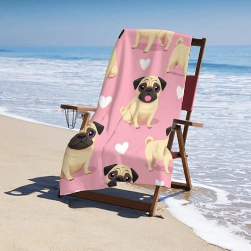 Lightweight Soft Beach Towels with Funny Cartoon Pugs
