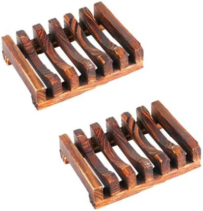 2pcs Carbonized Wood Soap Holder Bathroom Kitchen Drainage