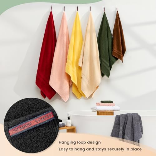 SEMAXE 6-Piece Solid Towel Set - Black 600GSM 100 Cotton