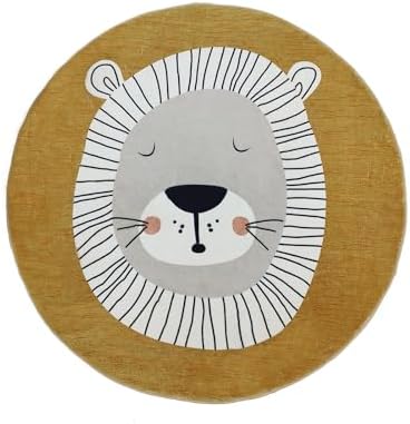 ABREEZE Lion Round Area Rug 6ft Kids Playroom Rug