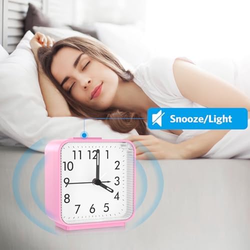 AMIR Silent Analog Alarm Clock with Snooze and Light